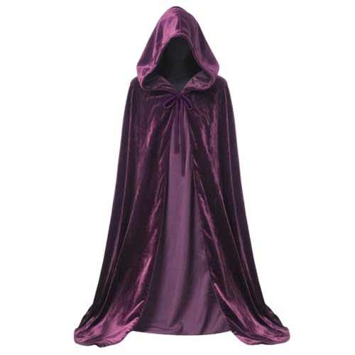 YAUOIPI Lila Mittelalter Umhang,120 cm/47,24 Zoll Umhang mit Kapuze Lange Samt Cape,Horror Kostüm Vampir Kostüm Kinder für Jungen und Mädchen Karneval Halloween Maskenball Cosplay (Lila) von YAUOIPI