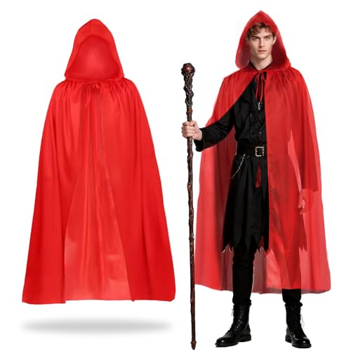 YAUOIPI Rot Halloween Kapuzenumhang, Vampir Umhang Hexe Cosplay Zubehör Erwachsene Kostüm,Unisex Mittelalter umhang Geheimnisvolles Cosplay Märchenhaftes Kostüm für Halloween Weihnachtsfeier (Rot) von YAUOIPI