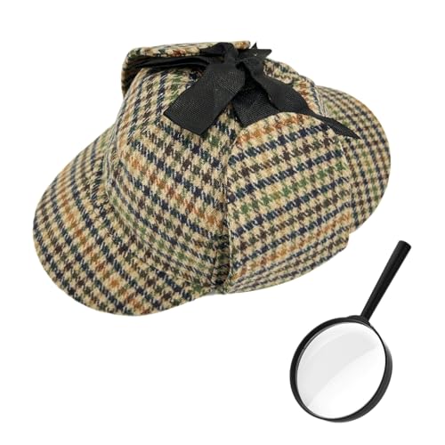 YAUOIPI Viktorianisches Detektiv-Kostüm-Set, Detektiv-Sherlock-Kostüm-Zubehör-Set, Deerstalker-Hut + Lupe, für Weltbuchtag-Outfits, Halloween-Partyzubehör (mehrfarbig) von YAUOIPI