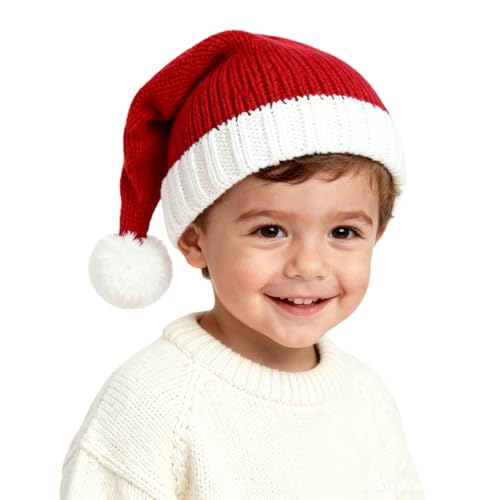 YAUOIPI Weihnachtsmütze für Baby, Nikolausmütze für Kinder, Warm Gestrickte Weihnachtshut, Komfort Weihnachtsmann Weihnachtshüte für Weihnachten Neujahr Weihnachtszubehör (Rot) von YAUOIPI