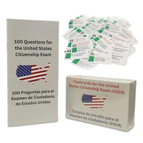US Civics Test Flash Cards Combo Set mit zweisprachiger Broschüre - Englisch/Spanisch, Einbürgerungsstudienführer mit 100 US -amerikanischen Civics Fragen und Antworten (1pcs) von YAUWIHE