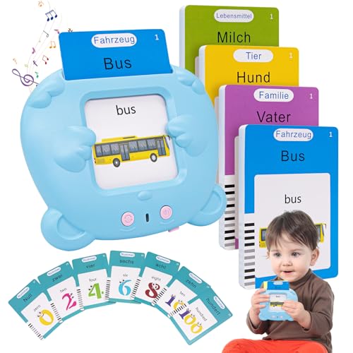 Sprechende Lernkarten Deutsch Montessori Lernspiele ab 2 3 4 5 6 Jahre - Vokabelfreund Interaktive Lernspielzeug Geschenk für Vorschulkinder Autismus Kleinkinder, 255 Blätter 510 Wörter (Blue) von YAVOCOS