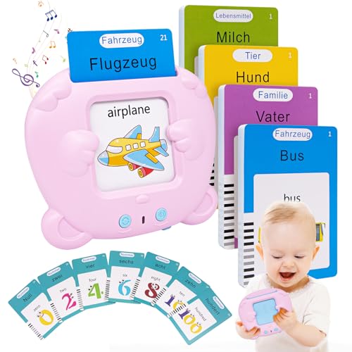 Sprechende Lernkarten Deutsch Montessori Lernspiele ab 2 3 4 5 6 Jahre - Vokabelfreund Interaktive Lernspielzeug Geschenk für Vorschulkinder Autismus Kleinkinder, 255 Blätter 510 Wörter (Pink) von YAVOCOS