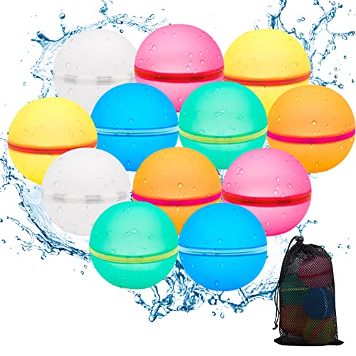 Wasserbomben Wiederverwendbar, Reusable Wasserballons mit Netzbeutel, Selbstdichtende Silikon Wasserbombe, Sommerspaß-Wasserspielzeug Pool Spielzeug für Party, Wasserpark, Familienspiel(12 Stück) von YAVOCOS