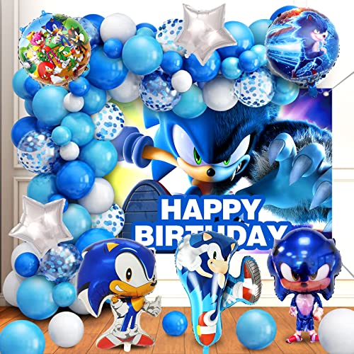 77 Stück Sonic Geburtstag Deko,Sonic Ballon,Hintergrund,Sonic Luftballon Geburtstag, Folienballon,Latex Luftballons,Decoration Birthday, für Kindergeburtstag Dekoration von YAXMME