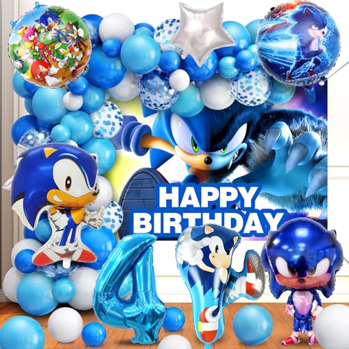 79 Stück Sonic Geburtstagsdeko, Sonic Deko Geburtstag 4 Jahre, Sonic Ballon, Hintergrund, Sonic Luftballon Geburtstag, Folienballon, Latex Luftballons, für Kindergeburtstag Dekoration von YAXMME