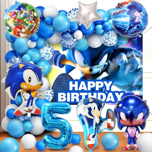 79 Stück Sonic Geburtstagsdeko, Sonic Deko Geburtstag 5 Jahre, Sonic Ballon, Hintergrund, Sonic Luftballon Geburtstag, Folienballon, Latex Luftballons, für Kindergeburtstag Dekoration von YAXMME