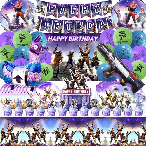 81 Stück Fortnit Geburtstagsdeko Set, Fortnit Deko Geburtstag, Fortnit Tortendeko, Fortnit Luftballon, Fortnit Party Deko, Speiseteller, Serviette, Hintergrundstoff, Kinder Geburtstags Dekoration 81 Stück Fortnit Geburtstagsdeko Set, Fortnit Deko Geburtstag, Fortnit Tortendeko, Fortnit Luftballon, Fortnit Party Deko, Speiseteller, Serviette, Hintergrundstoff, Kinder Geburtstags Dekoration von YAXMME
