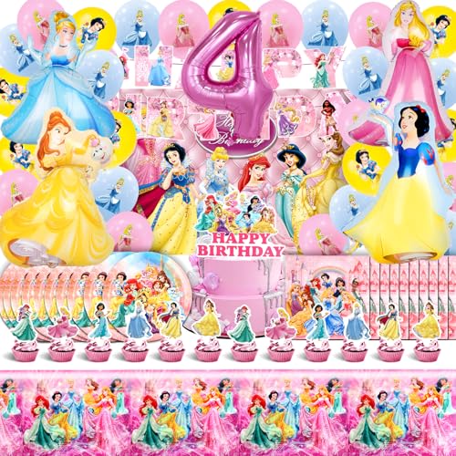Deko Prinzessin Geburtstag für Mädchen 4 Jahre - Ballon, Hintergrund, Folienballon, Helium Luftballons, Party Deko Kindergeburtstag von YAXMME