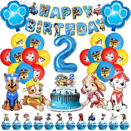 Paw Dog Geburtstag 2 Jahre, 53 Stück Paw Dog Geburtstag Deko, Paw Dog Deko Kindergeburtstag, Paw Dog Luftballon, Paw Dog Party Set, Tortendeko Paw Dog, Paw Dog Ballon Junge Mädchen von YAXMME