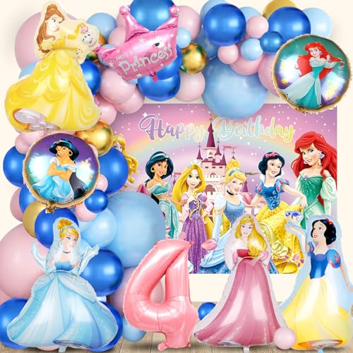 Prinzessin Geburtstag Deko 4 Jahre, Prinzessin Ballon, Prinzessin Hintergrund, Folienballon Prinzessin, Helium Luftballons Prinzessin, Prinzessin Party Deko Kindergeburtstag für Mädchen von YAXMME