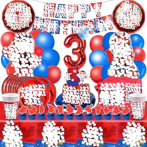 Spiderma Deko Geburtstag Kinder, Spiderma Geburtstagsdeko 3 Jahre, Spiderma Teller und Becher Set, Spiderma Luftballons, Spiderma Tortendeko,Spiderma Tischdecke,Servietten,Spiderma Kindergeburtstag von YAXMME