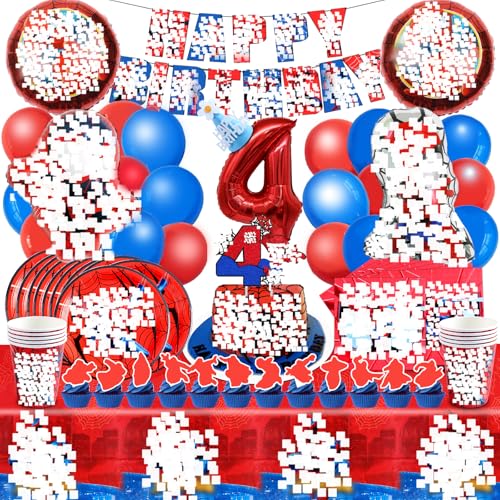 Spiderma Deko Geburtstag Kinder, Spiderma Luftballons,Spiderma Geburtstagsdeko 4 Jahre, Spiderma Teller und Becher Set,Spiderma Tortendeko,Spiderma Tischdecke,Servietten,Spiderma Kindergeburtstag von YAXMME