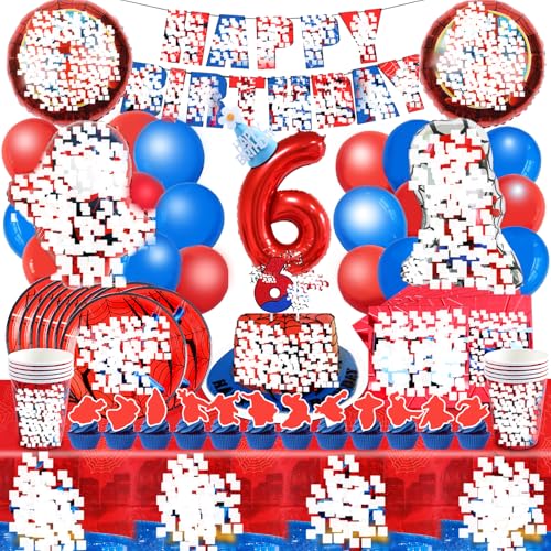 Spiderma Deko Geburtstag Kinder, Spiderma Luftballons,Spiderma Geburtstagsdeko 6 Jahre, Spiderma Teller und Becher Set,Spiderma Tortendeko,Spiderma Tischdecke,Servietten,Spiderma Kindergeburtstag von YAXMME