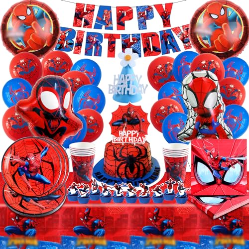 Spiderma Geburtstagsdeko, Spiderma Deko Geburtstag Kinder, Spiderma Luftballons,Spiderma Teller und Becher Set,Spiderma Tortendeko,Spiderma Tischdecke, Servietten,Spiderma Kindergeburtstag von YAXMME
