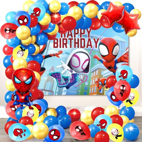 73 Stücke Spider-man Geburtstag Dekoration, Spider-man Geburtstag Luftballons, Spider Party Dekorationen, Party Hintergrund, Geeignet für Geburtstags Feiern und Mottopartys von YAXMME
