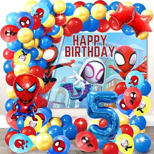 74 Stücke Spider-man Geburtstag Dekoration, Spider-man Geburtstag Luftballons 5 Jahre, Spider Party Dekorationen, Party Hintergrund, Geeignet für Geburtstags Feiern und Mottopartys von YAXMME