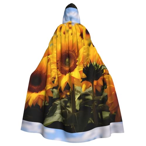 Halloween Zauberer Hexe Kapuzenmantel Umhang Weihnachten Hoodies Umhang Cosplay für Erwachsene Männer Frauen Urlaub Gastgeschenke Partyzubehör Kleider Kleidung Kostüm – Gelbes Sonnenblumenfeld von YBAOFU