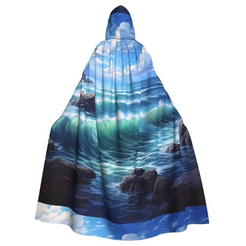 YBAOFU Halloween Zauberer Hexe Kapuzenmantel Umhang Weihnachten Hoodies Umhang Cosplay für Erwachsene Männer Frauen Urlaub Gastgeschenke Partyzubehör Kleider Kleidung Kostüm – Blaue Meereslandschaft von YBAOFU