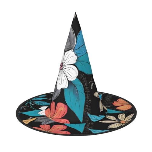 YBAOFU Hexenhut für Damen, spitz, faltbar, für Halloween-Party-Dekoration, 1 Stück, Blumenblau YBAOFU Hexenhut für Damen, spitz, faltbar, für Halloween-Party-Dekoration, 1 Stück, Blumenblau von YBAOFU