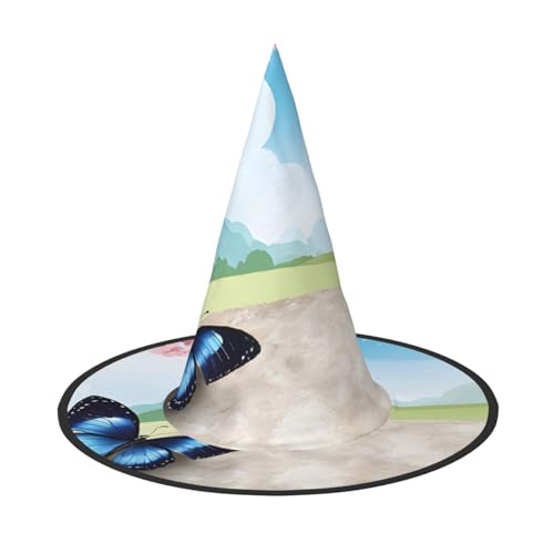 YBAOFU Hexenhut für Damen, spitz, faltbar, für Halloween-Party-Dekoration, 1 Stück, Zen-Design, Schmetterling von YBAOFU