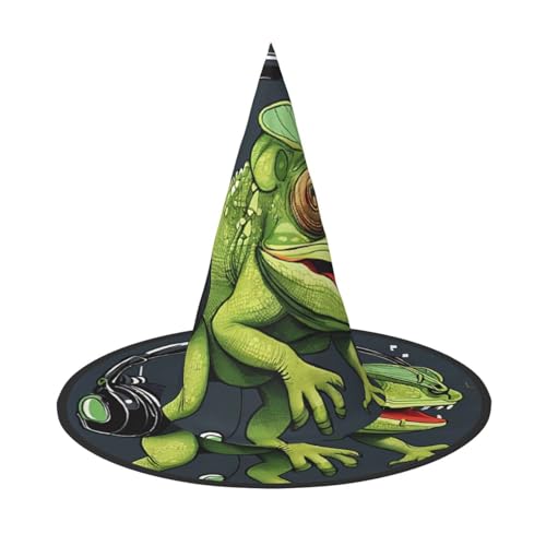 YBAOFU Hexenhut für Damen, spitz, faltbar, für Halloween-Party-Dekoration, 1 Stück, niedliches Chamäleon, Musik hören YBAOFU Hexenhut für Damen, spitz, faltbar, für Halloween-Party-Dekoration, 1 Stück, niedliches Chamäleon, Musik hören von YBAOFU