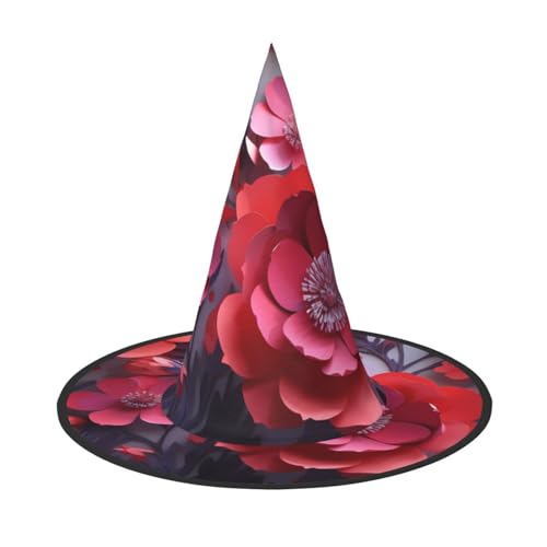 YBAOFU Hexenhut für Damen, spitz, faltbar, für Halloween-Party-Dekoration, 1 Stück, rote Blumen von YBAOFU