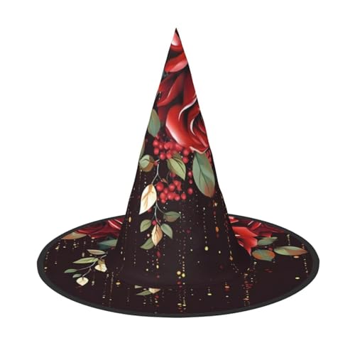 YBAOFU Hexenhut für Damen, spitz, faltbar, für Halloween-Party-Dekoration, 1 Stück, rote Rose von YBAOFU