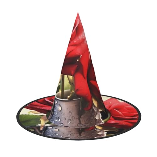 YBAOFU Hexenhut für Damen, spitz, faltbar, für Halloween-Party-Dekoration, 1 Stück, rote Rosen YBAOFU Hexenhut für Damen, spitz, faltbar, für Halloween-Party-Dekoration, 1 Stück, rote Rosen von YBAOFU