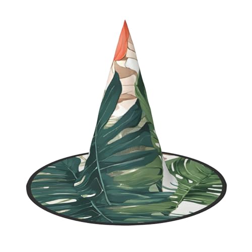 YBAOFU Hexenhut für Damen, spitz, faltbar, für Halloween-Party-Dekoration, 1 Stück, tropische Sommer-Hawaii-Blume, Palmblätter YBAOFU Hexenhut für Damen, spitz, faltbar, für Halloween-Party-Dekoration, 1 Stück, tropische Sommer-Hawaii-Blume, Palmblätter von YBAOFU