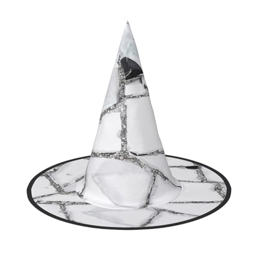 YBAOFU Hexenhut für Damen, spitz, faltbar, für Halloween-Party-Dekoration, 1 Stück, weißer Terrazzo YBAOFU Hexenhut für Damen, spitz, faltbar, für Halloween-Party-Dekoration, 1 Stück, weißer Terrazzo von YBAOFU