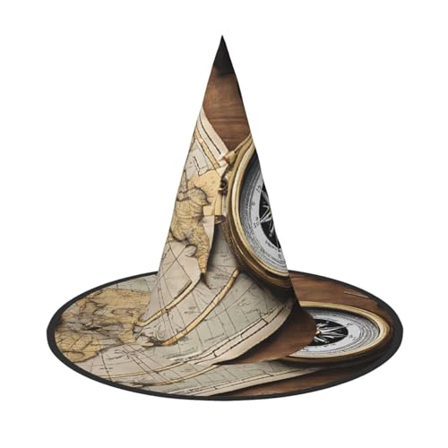 YBAOFU Hexenhut für Damen, spitz, faltbar, für Halloween-Party-Dekoration, 1 Stück – Kompass und alte Karte YBAOFU Hexenhut für Damen, spitz, faltbar, für Halloween-Party-Dekoration, 1 Stück – Kompass und alte Karte von YBAOFU