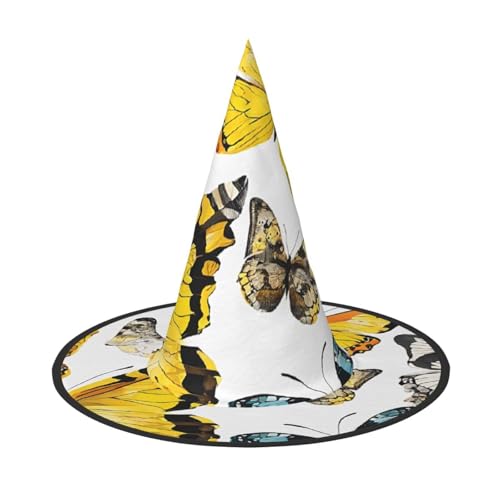 YBAOFU Hexenhut für Damen, spitz, faltbar, für Halloween-Party-Dekoration, 1 Stück – handgezeichneter farbiger Schmetterling von YBAOFU