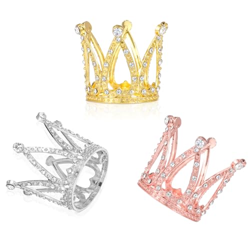 YBEATY 3 Stück Mini Krone Kuchen Topper Prinzessin Kleine Herzförmige DiamantLegierung Silberne Krone Goldene Tortenaufsatz Happy Birthday MiniKronenArrangements Blumenstrauß für Blumenarrangements von YBEATY