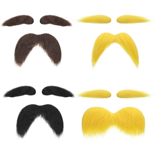 YBEATY 4 Stück Halloween Schnurrbart Zum Ankleben Fake Bart Augenbrauen Set Falscher Schnurrbärte Augenbrauen Kleben Bärte für Verschiedene Partys Maskeraden Karneval Cosplay Halloween Zubehör von YBEATY