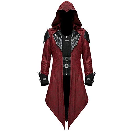 YBIRAL Herren Vintage Gothic Steampunk Jacke Viktorianischen Langer Mantel Karneval Party Cosplay Kostüm Smoking Jacke mit Kapuze Uniform von YBIRAL