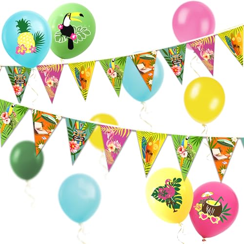 YBwanli hawaii sommer beach pool gartenparty deko,wimpelkette sommerparty,geburtstag party deko hawaii Thema,14 Stück,Erstellen Sie schnell und einfach thematische Dekorationen von YBwanli