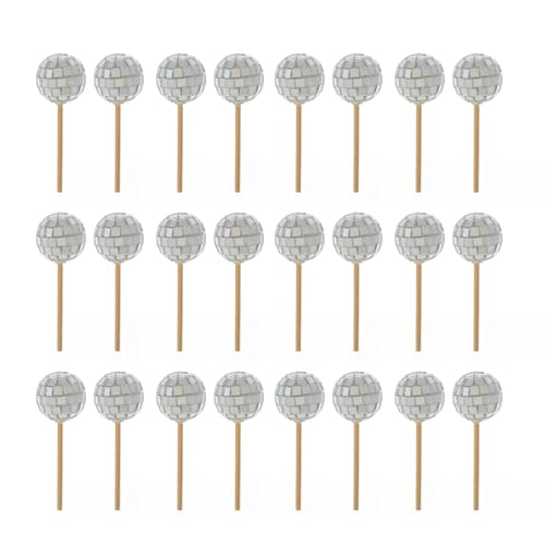 24 Stück glitzernde Geburtstagskuchenspieße, reflektierende Kugeln, Kuchenverzierungen, Cupcake-Topper für Party-Dekorationen 24 Stück glitzernde Geburtstagskuchenspieße, reflektierende Kugeln, Kuchenverzierungen, Cupcake-Topper für Party-Dekorationen von YCHUCH