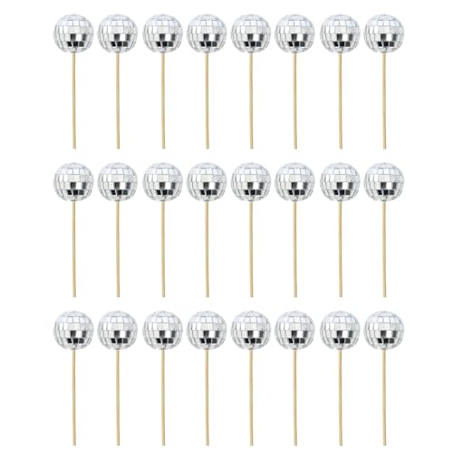 24 Stück glitzernde Geburtstagskuchenspieße, reflektierende Kugeln, Kuchenverzierungen, Cupcake-Topper für Party-Dekorationen 24 Stück glitzernde Geburtstagskuchenspieße, reflektierende Kugeln, Kuchenverzierungen, Cupcake-Topper für Party-Dekorationen von YCHUCH