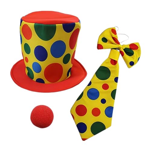 YCHUCH Clown-Kostüm-Set, Regenbogen-Clown-Perücke, Clown-Hut, Nase, Fliege, Zubehör für Halloween-Partys, Karneval, Cosplay-Partys von YCHUCH