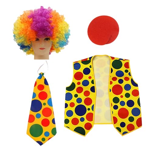 YCHUCH Clown-Kostüm-Set, Regenbogen-Clown-Perücke, Clown-Hut, Nase, Fliege, Zubehör für Halloween-Partys, Karneval, Cosplay-Partys von YCHUCH