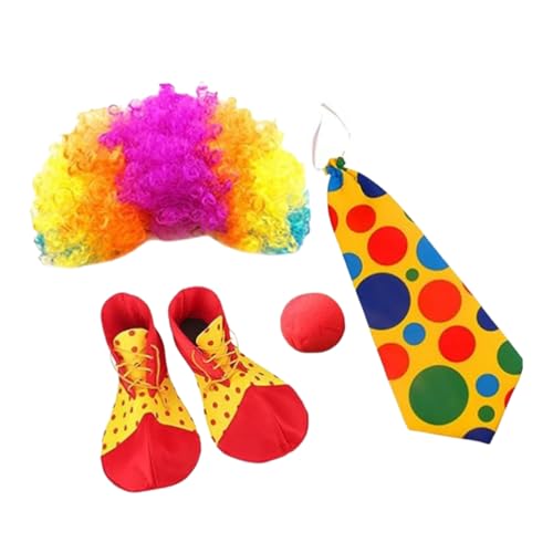 YCHUCH Clown-Kostüm-Set, Regenbogen-Clown-Perücke, Clown-Hut, Nase, Fliege, Zubehör für Halloween-Partys, Karneval, Cosplay-Partys von YCHUCH