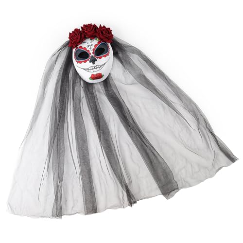 YCHUCH Halloween Dead With Rose Flower Veil Halloween Schleier Gruselige Braut Halloween Rose Schleier Cosplay von YCHUCH