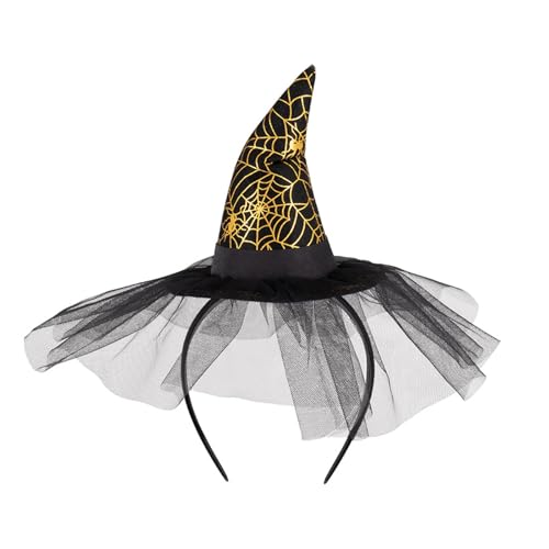 YCHUCH Hexenkappen für Erwachsene, Cosplay-Party, Kopfbedeckung, Halloween-Kostüm, Haarband, Karneval, spitzer Hut, Stirnband mit Spinnennetz von YCHUCH