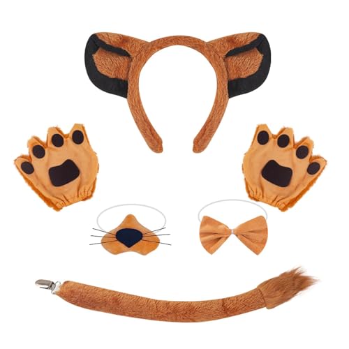 YCHUCH Kinder Tierkostüm Set Mit Stirnband Schwanz Bowtie Nase Rock Halloween Cosplay Outfit Kid Animal Kostüm Accessoire von YCHUCH