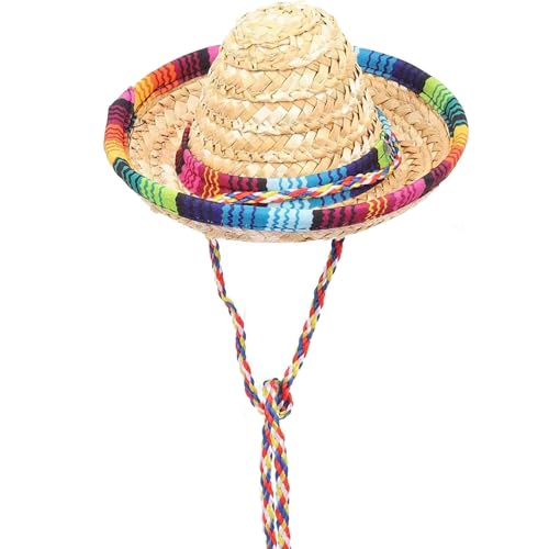 YCHUCH Mexikaner-Poncho mit Sombrero-Hut-Set für Kinder und Erwachsene, buntes Party-Kostüm-Zubehör mit Maracas-Schnurrbart von YCHUCH
