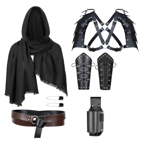 YCHUCH Mittelalterliches Ritter-Kostüm-Zubehör-Set mit Ledergürtel, Armbändern, Schulterpanzern, Umhang, Schal, für Renaissance-Messe YCHUCH Mittelalterliches Ritter-Kostüm-Zubehör-Set mit Ledergürtel, Armbändern, Schulterpanzern, Umhang, Schal, für Renaissance-Messe von YCHUCH