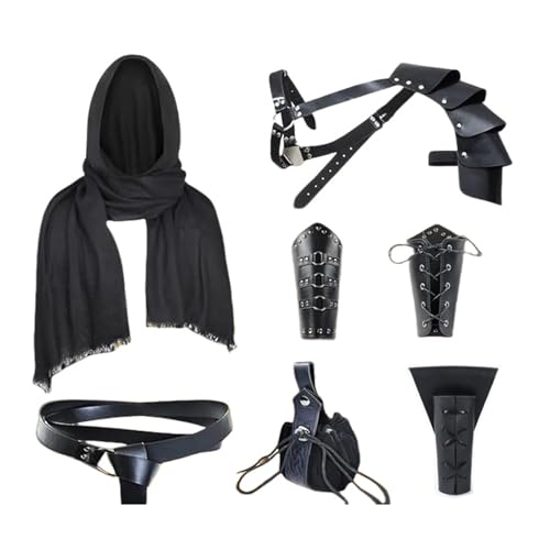 YCHUCH Mittelalterliches Ritter-Kostüm-Zubehör-Set mit Ledergürtel, Armbändern, Schulterpanzern, Umhang, Schal, für Renaissance-Messe von YCHUCH