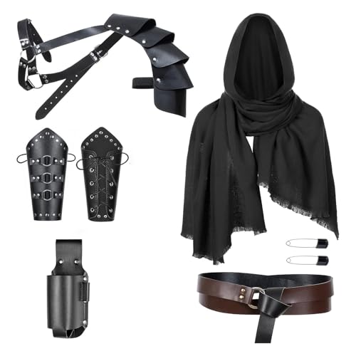 YCHUCH Mittelalterliches Ritter-Kostüm-Zubehör-Set mit Ledergürtel, Armbändern, Schulterpanzern, Umhang, Schal, für Renaissance-Messe YCHUCH Mittelalterliches Ritter-Kostüm-Zubehör-Set mit Ledergürtel, Armbändern, Schulterpanzern, Umhang, Schal, für Renaissance-Messe von YCHUCH