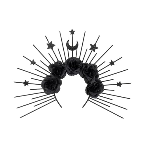 YCHUCH Punk Crowns Stirnband Für Frauen Cosplay Barmelig Mit Mond Blumenhaarband Halloween Celebration Party Kopfbedeckung von YCHUCH